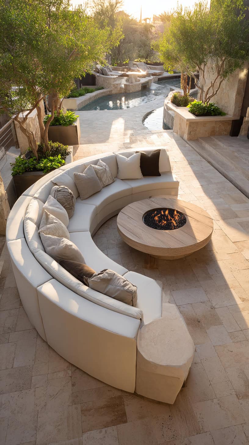 20 Patio Furniture Layouts to Start Planning for Spring 82 Curved Sofa Seating Nook