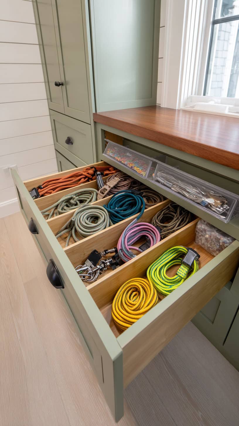 20 Mudroom Ideas to Organize Boots and Coats 114 Dog Leash Drawers