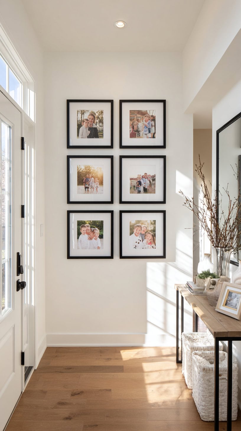 18 Creative Ways to Display Family Photos on Your Walls 90 Entryway Framed Grid