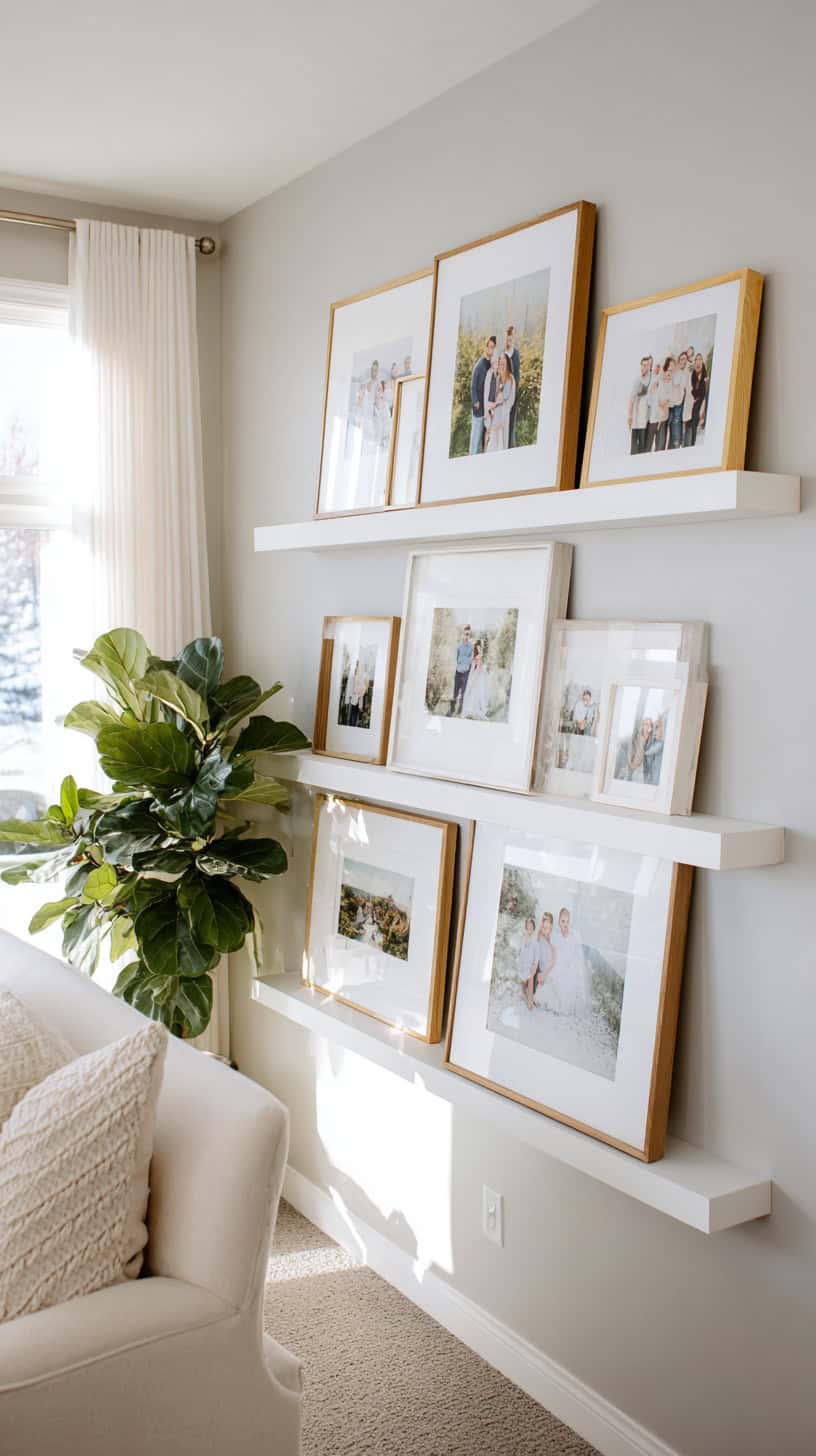 18 Creative Ways to Display Family Photos on Your Walls 86 Floating Photo Ledge