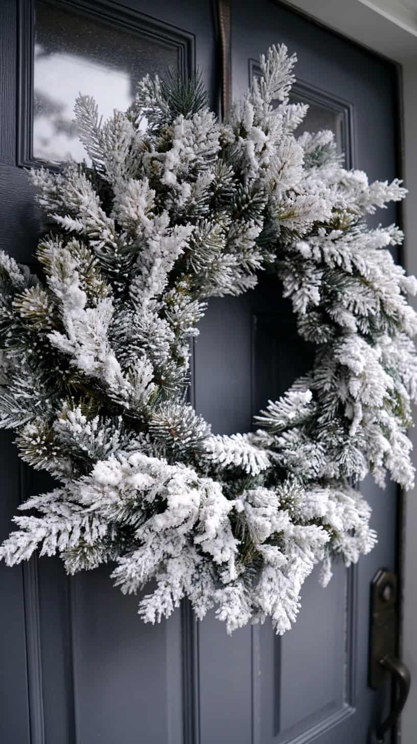 20 Winter Wreath Ideas That Aren't Christmas Themed 118 Flocked Evergreen Wreath