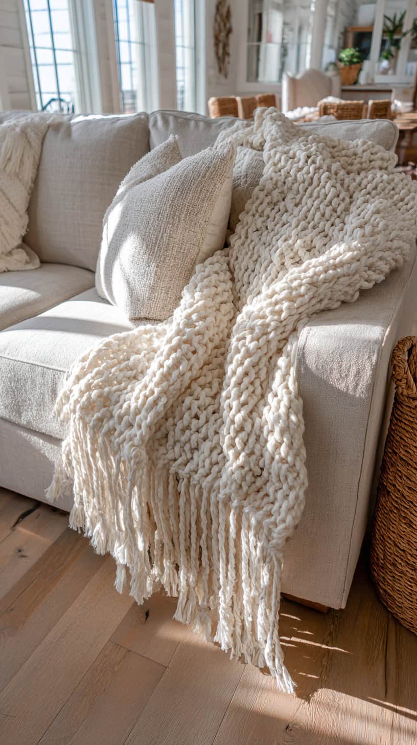 20 Modern Farmhouse Living Room Ideas to Copy Right Now 102 Fringed Statement Throw