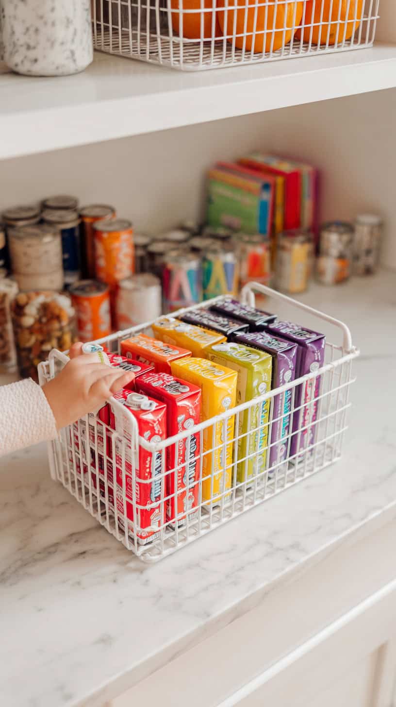 18 Pantry Organization Hacks Using Clear Bins and Baskets 99 Juice Box Basket Station