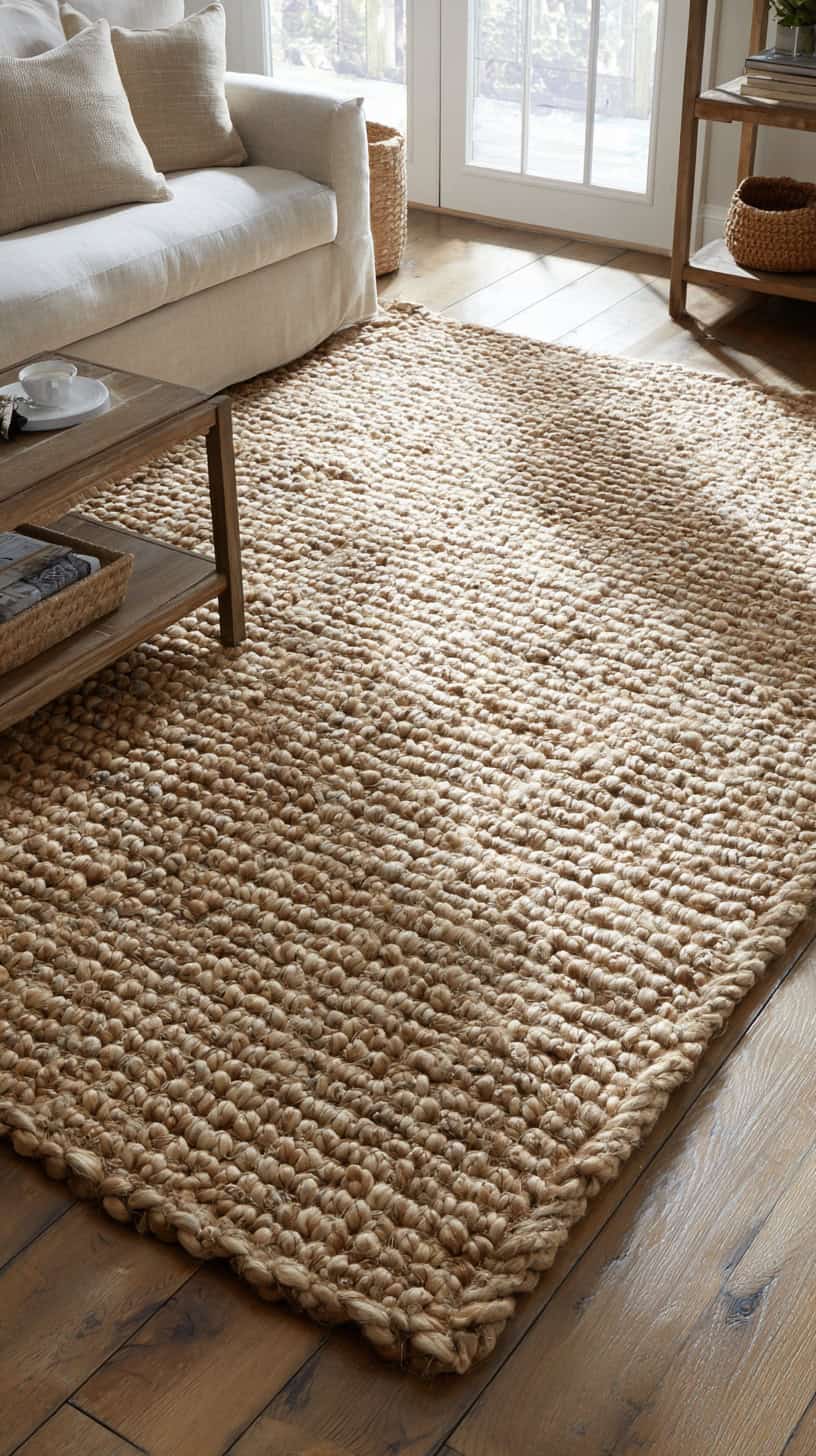 20 Modern Farmhouse Living Room Ideas to Copy Right Now 108 Jute Rug Texture Base