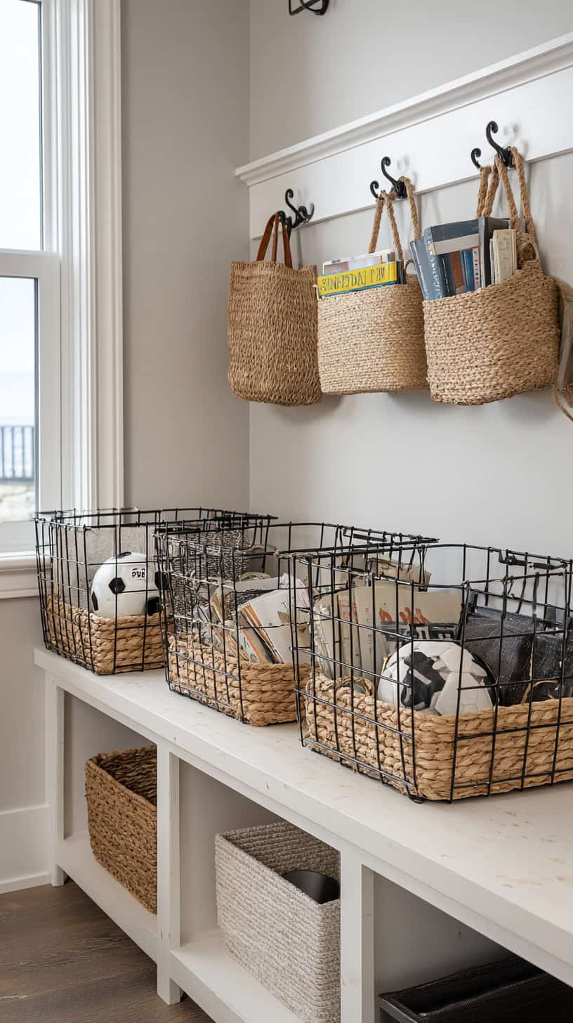 20 Mudroom Ideas to Organize Boots and Coats 88 Labeled Family Baskets