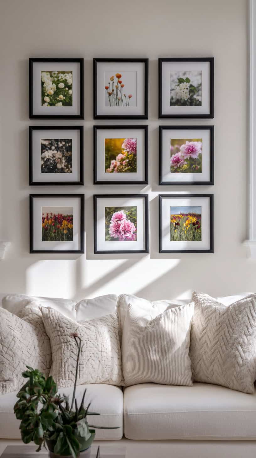 18 Creative Ways to Display Family Photos on Your Walls 74 Large Grid Over Couch