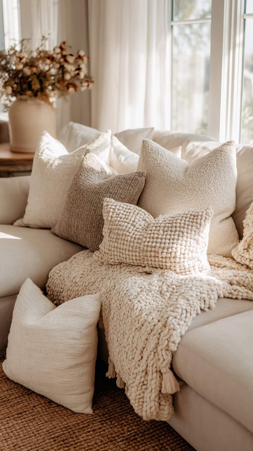 20 Modern Farmhouse Living Room Ideas to Copy Right Now 120 Layered Neutral Textiles