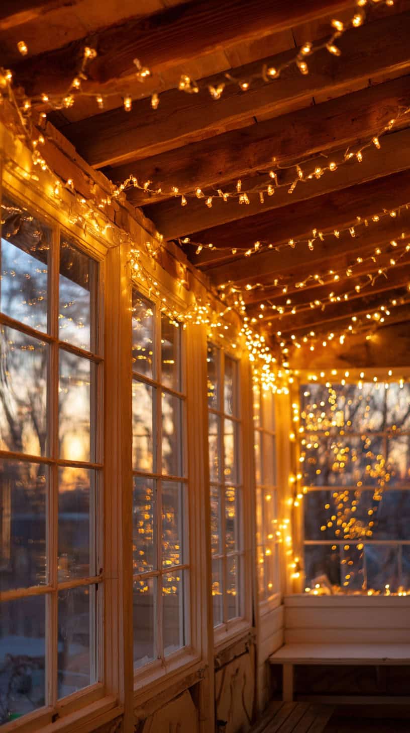 15 Sunroom Decor Ideas to Brighten Up Winter Days 72 Layered String Lights