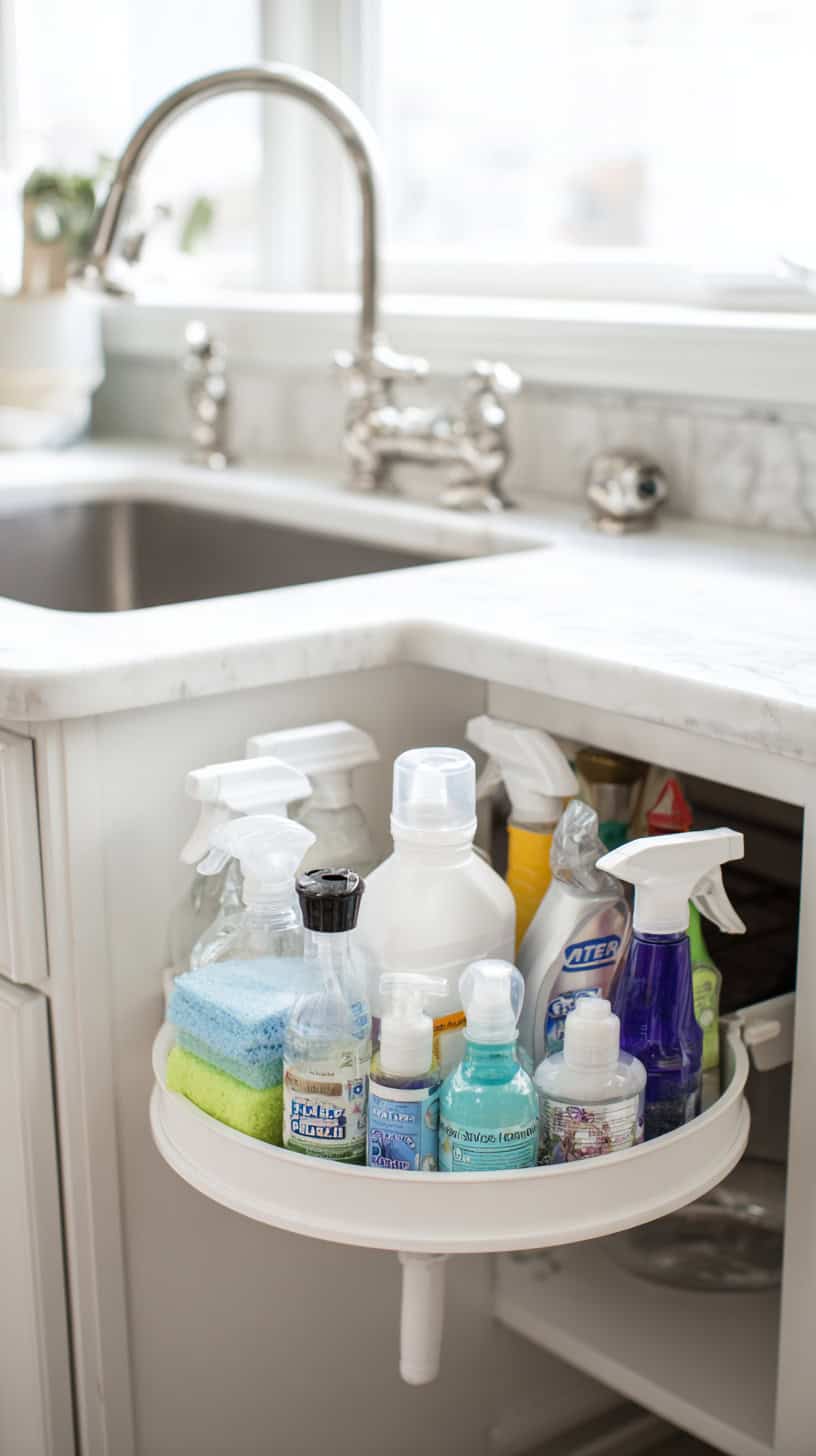 18 Under-Sink Storage Hacks for Busy Moms 76 Lazy Susan Turntable