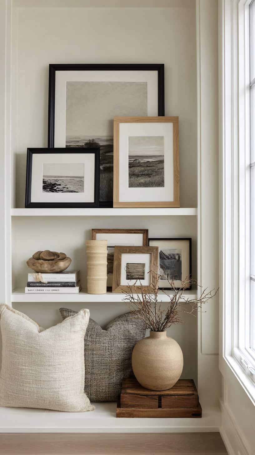 20 Beautiful Bookshelf Styling Ideas to Copy 84 Leaning Art and Layered Objects