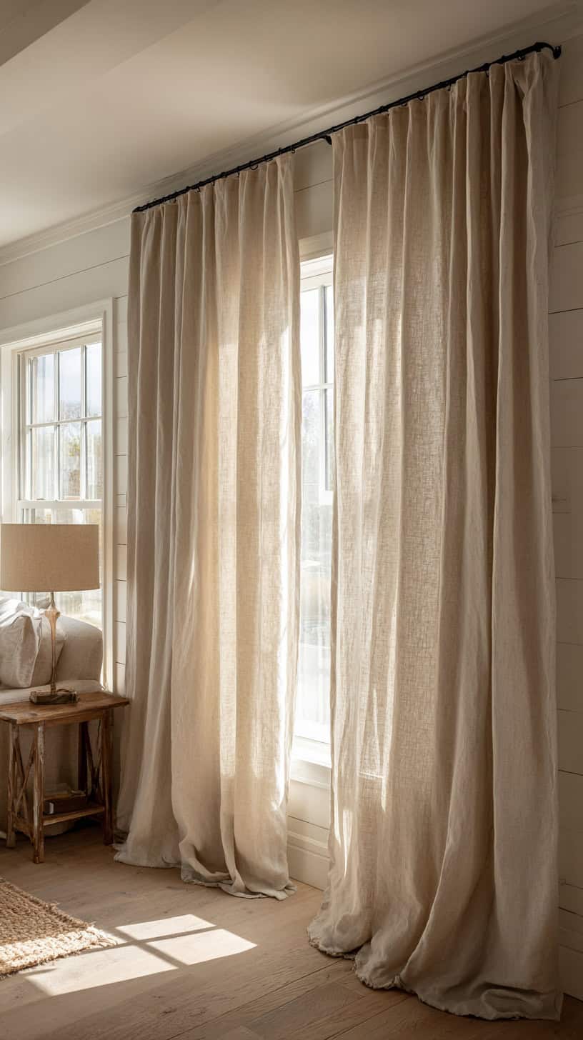20 Modern Farmhouse Living Room Ideas to Copy Right Now 114 Linen Curtain Soft Drape