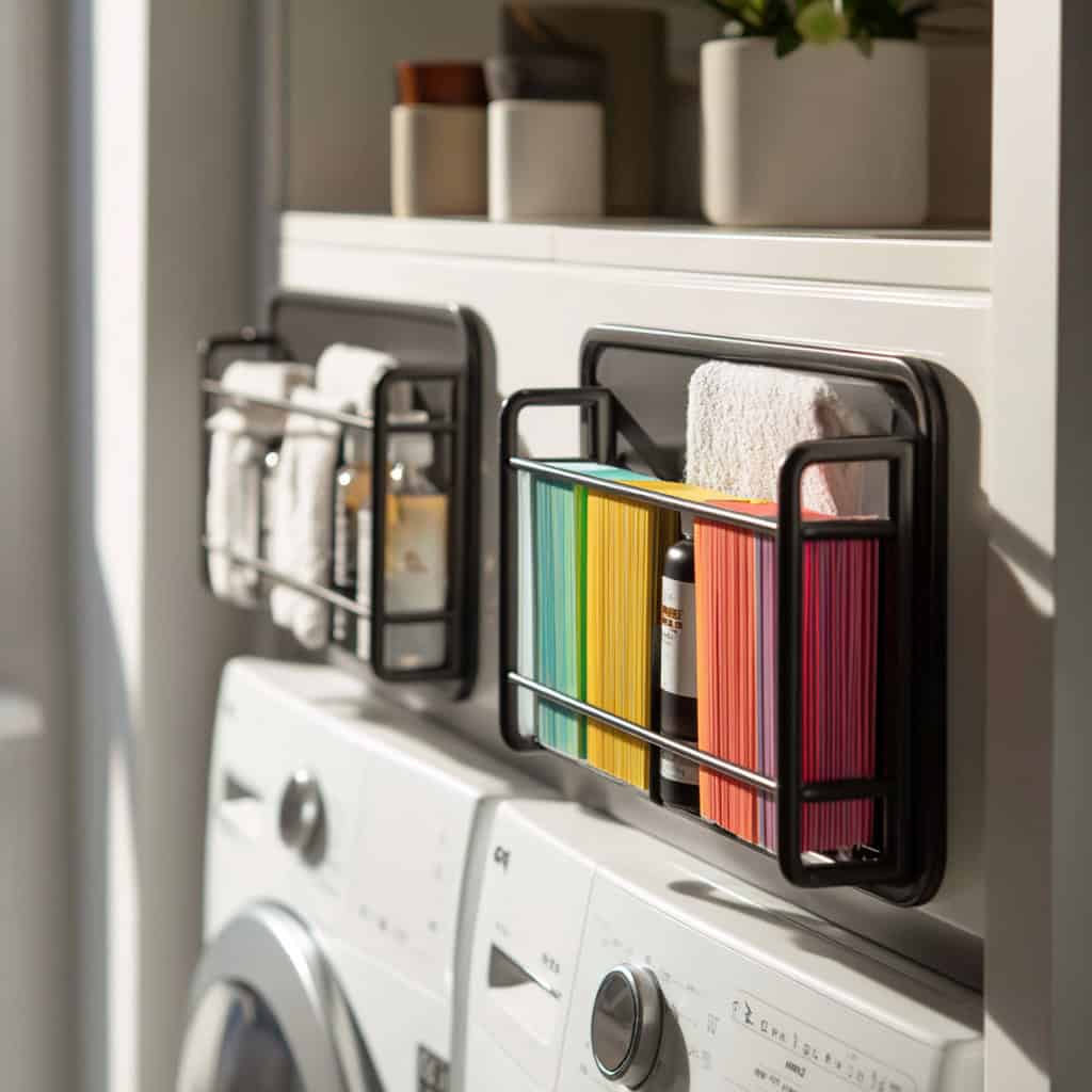 20 Genius Laundry Room Makeovers That Save Space 84 Magnetic Racks for Stacked Machines