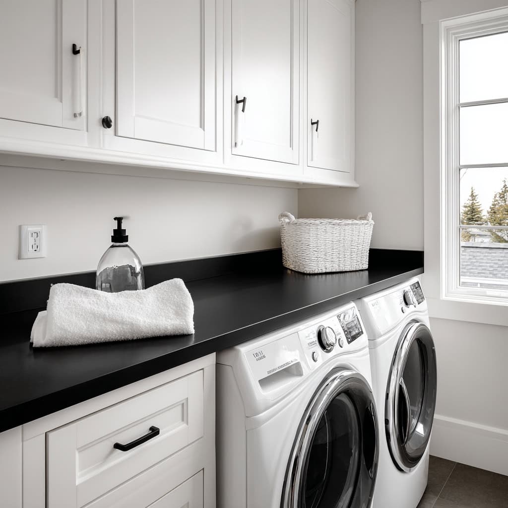20 Genius Laundry Room Makeovers That Save Space 118 Matte Black Quartz Countertops
