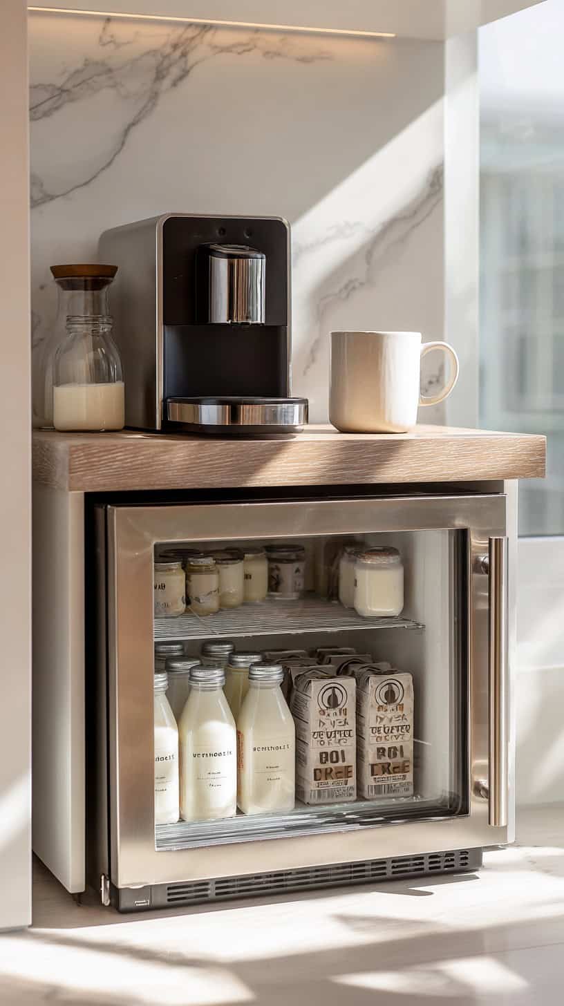 18 DIY Coffee Bar Ideas for Small Kitchens 102 Mini Fridge Integration