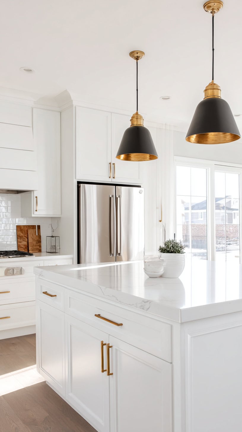 20 Timeless White Kitchen Ideas for Busy Moms 114 Mixed Metal Hardware Pulls