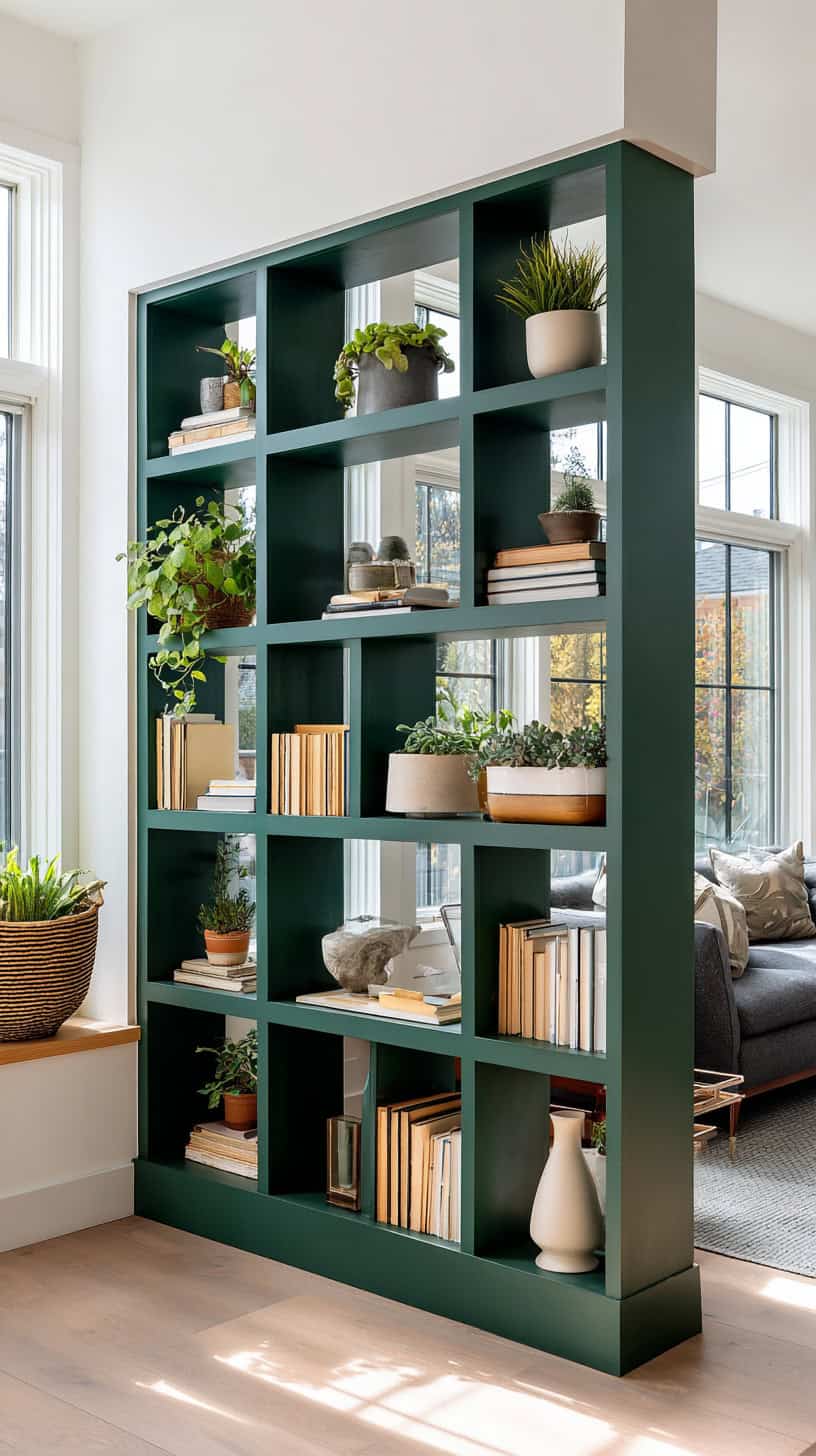 20 Beautiful Bookshelf Styling Ideas to Copy 92 Modern Green Room Partition