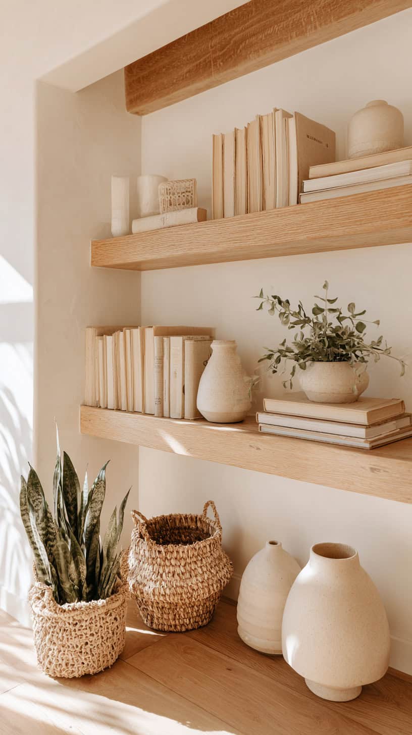 20 Beautiful Bookshelf Styling Ideas to Copy 96 Natural Oak Wood Stack