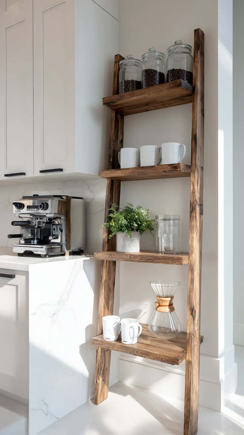 18 DIY Coffee Bar Ideas for Small Kitchens 88 Open Wood Shelving Unit