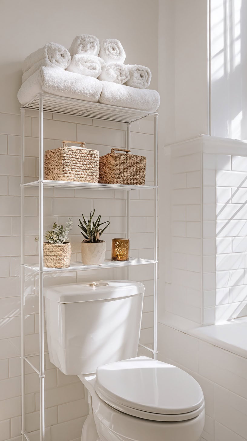 20 Bathroom Storage Solutions for Tiny Spaces 105 Over-Toilet Etagere Unit