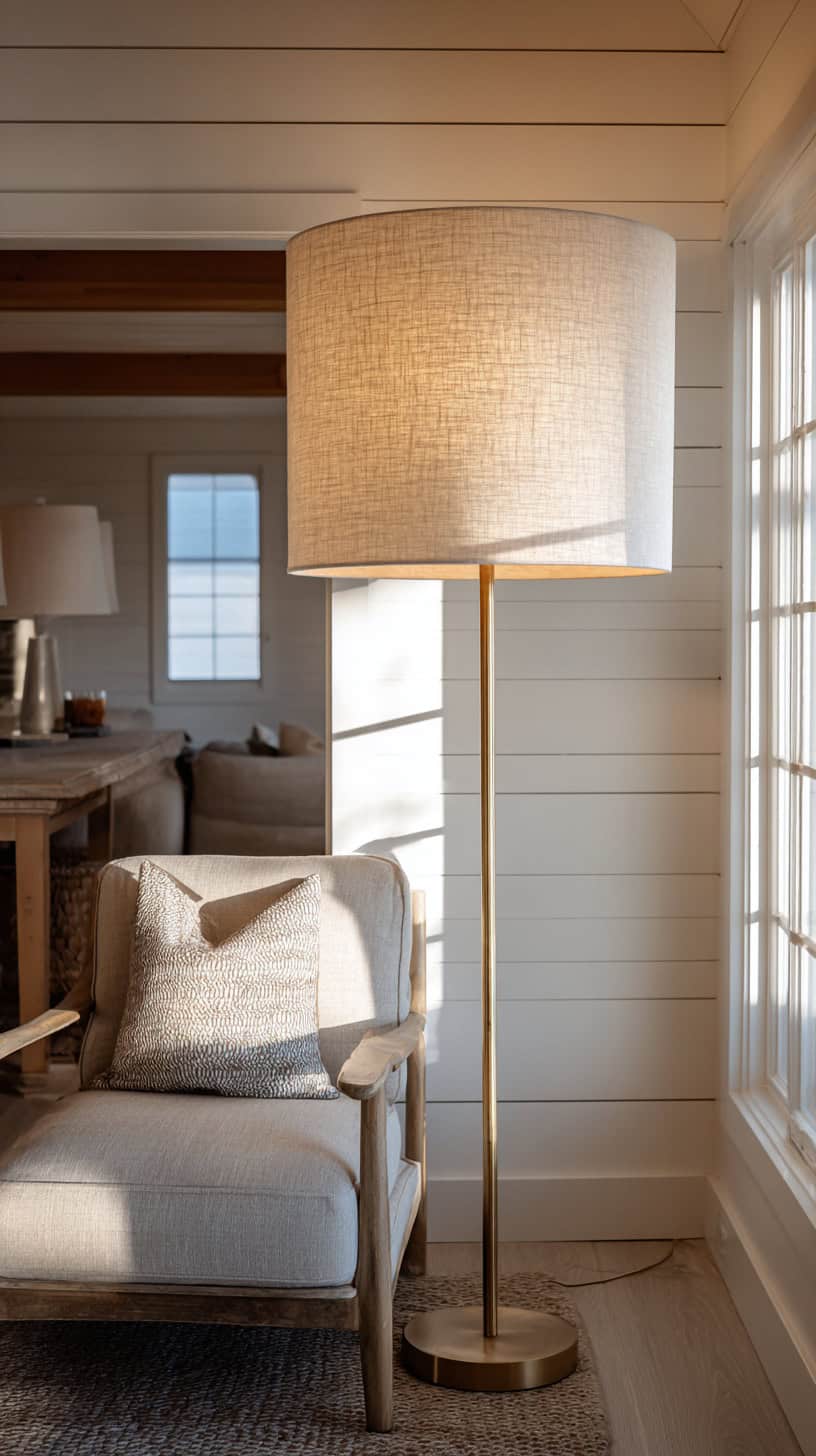 20 Modern Farmhouse Living Room Ideas to Copy Right Now 92 Oversized Linen Lamp Shade