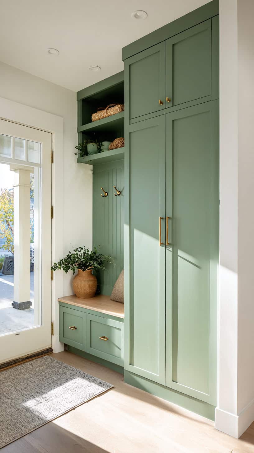 15 Small Entryway Ideas to Organize Shoes and Coats 72 Painted Storage Feature Wall