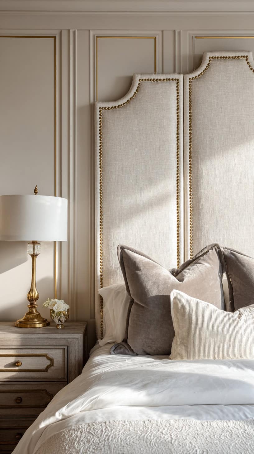 20 DIY Headboard Ideas to Upgrade Your Bedroom 120 Paneled Fabric Nailhead Headboard