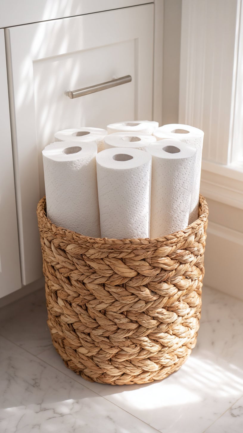 18 Pantry Organization Hacks Using Clear Bins and Baskets 95 Paper Towel Woven Holder