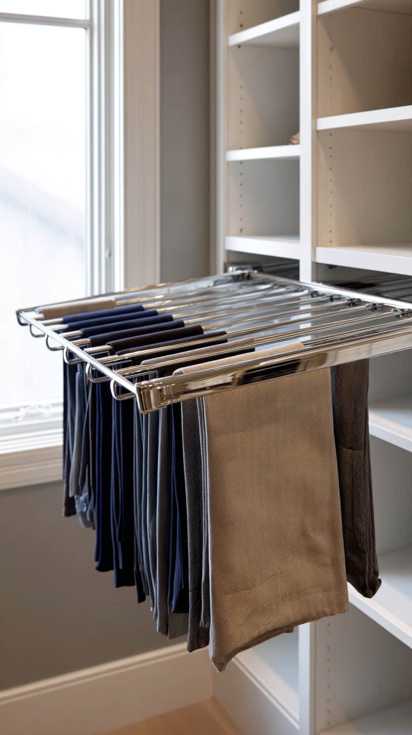 20 Small Closet Organization Ideas to Maximize Space 84 Pull-Out Hanging Racks for Pants