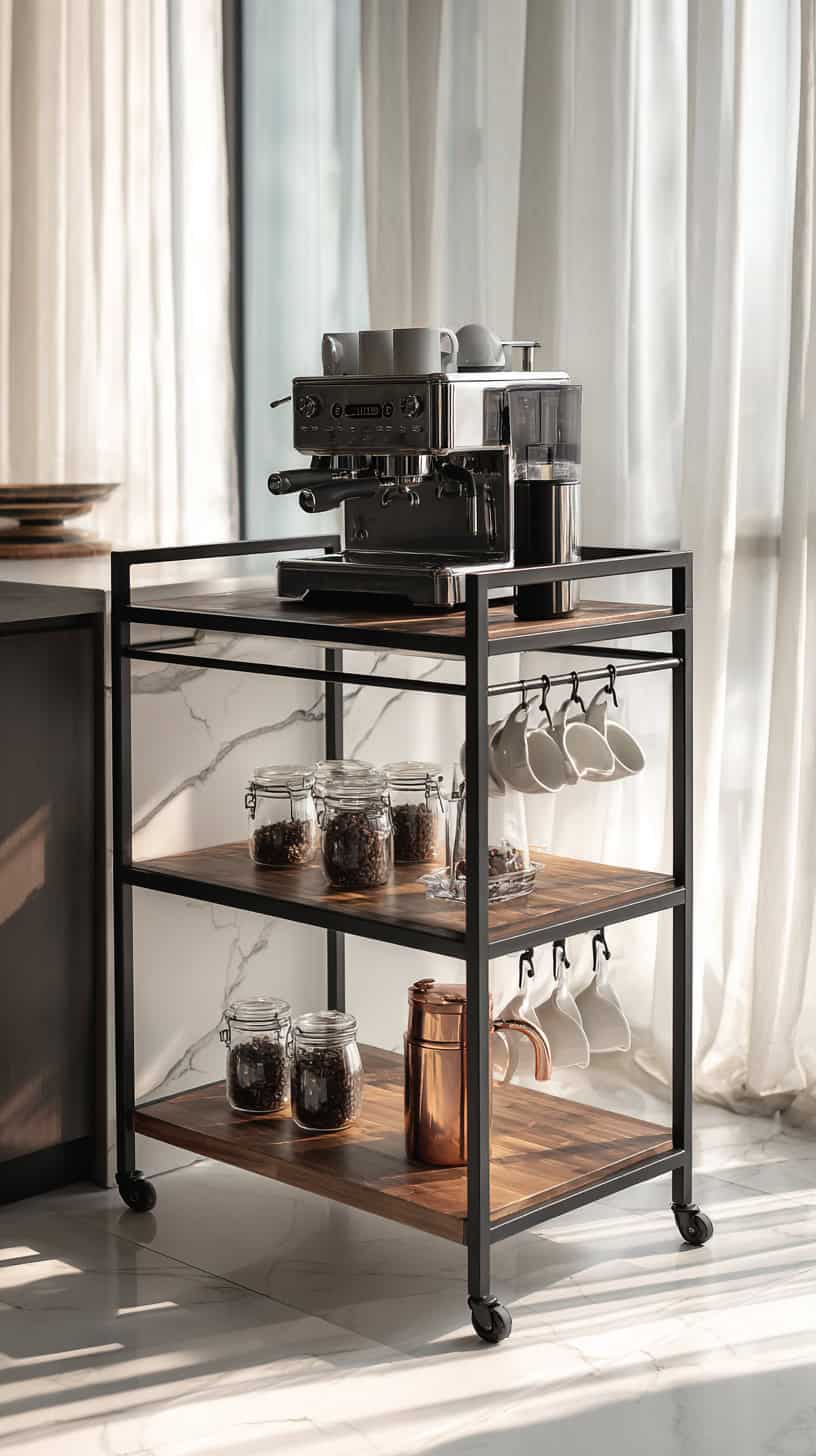 18 DIY Coffee Bar Ideas for Small Kitchens 94 Rolling Bar Cart Solution