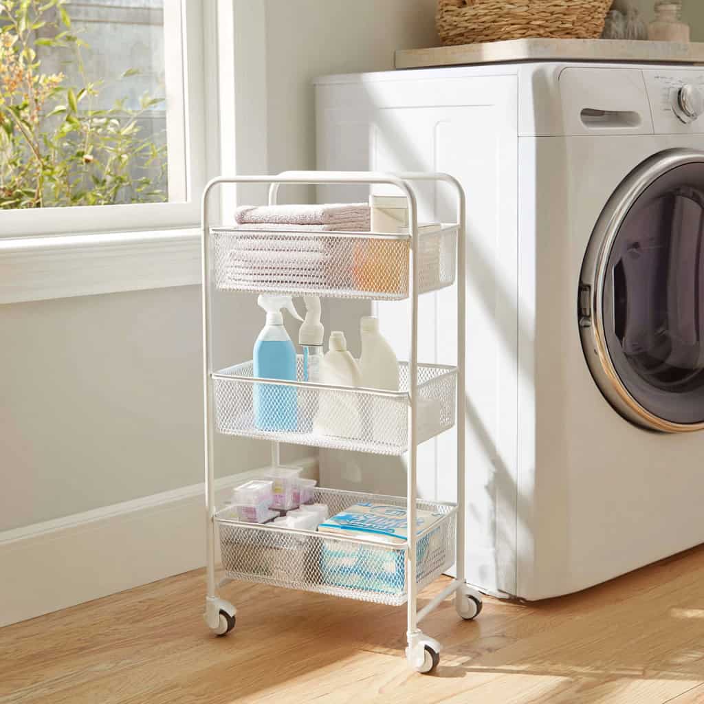 20 Genius Laundry Room Makeovers That Save Space 114 Rolling Cart with Bottom Shelf