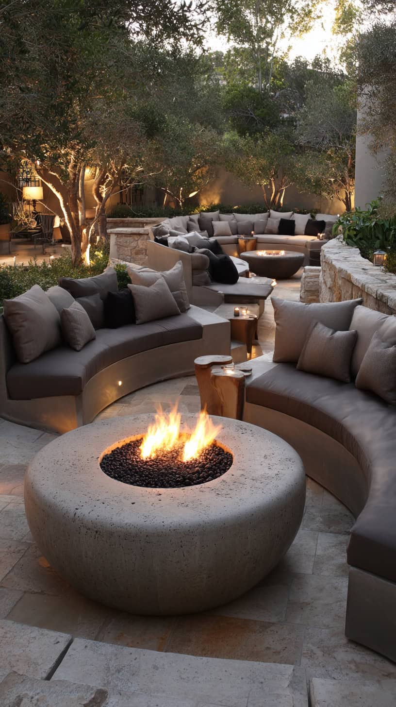 20 Patio Furniture Layouts to Start Planning for Spring 108 Sculptural Fire Table Lounge