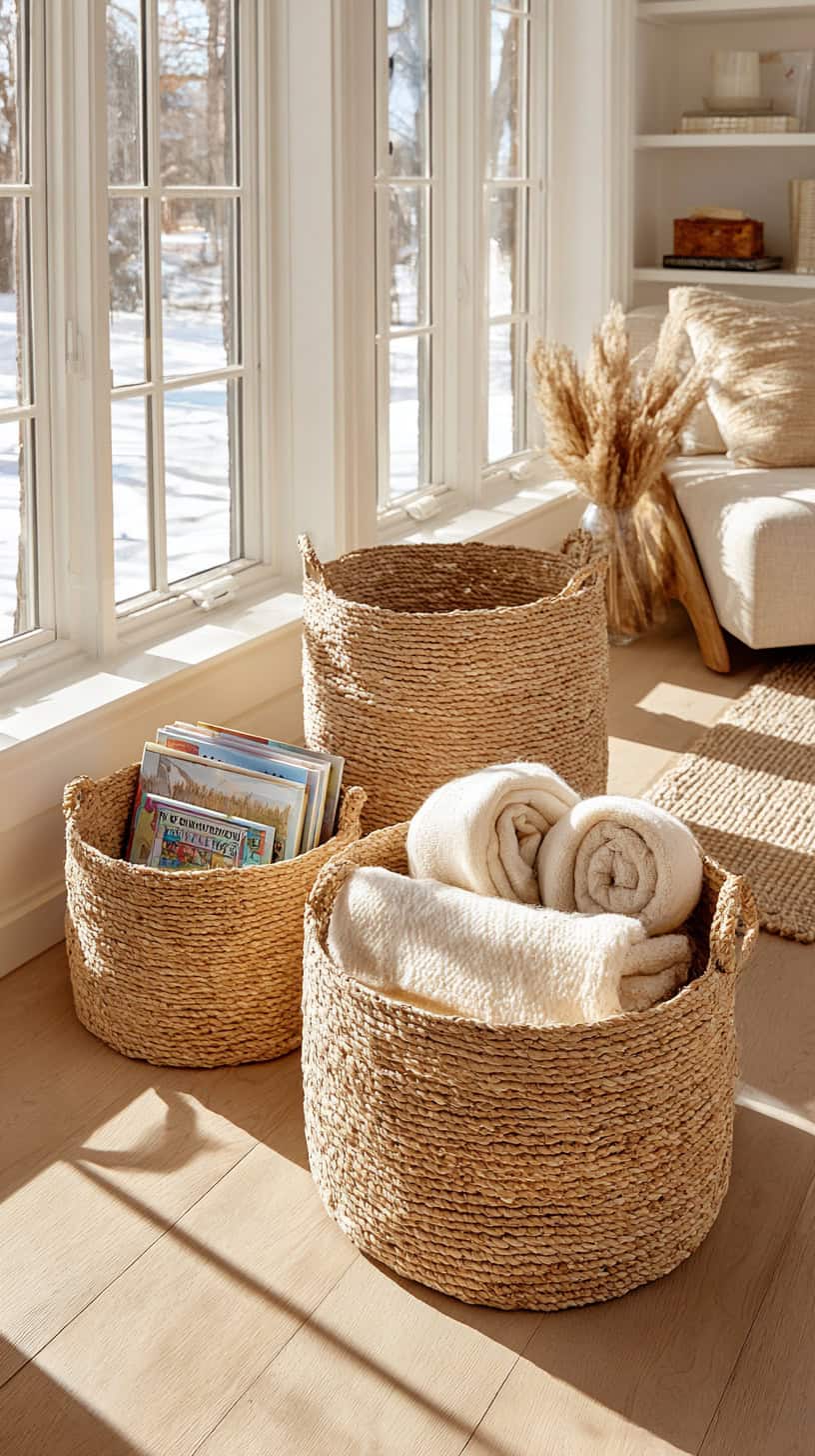 15 Sunroom Decor Ideas to Brighten Up Winter Days 82 Seagrass Woven Baskets