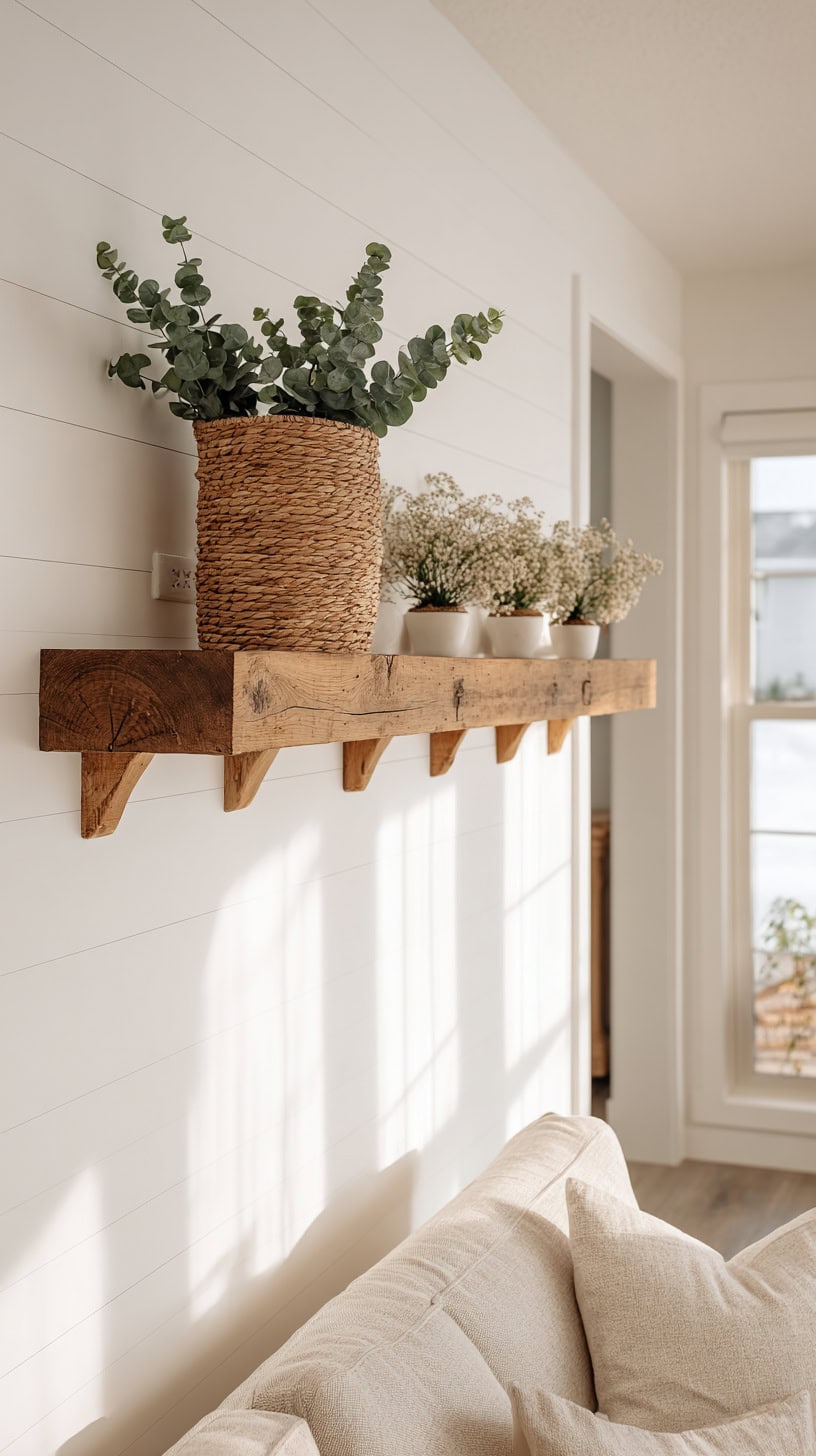 20 Modern Farmhouse Living Room Ideas to Copy Right Now 118 Shallow Peg Rail Shelf