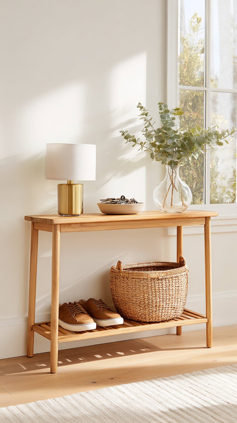 15 Small Entryway Ideas to Organize Shoes and Coats 76 Slim Entryway Storage Table