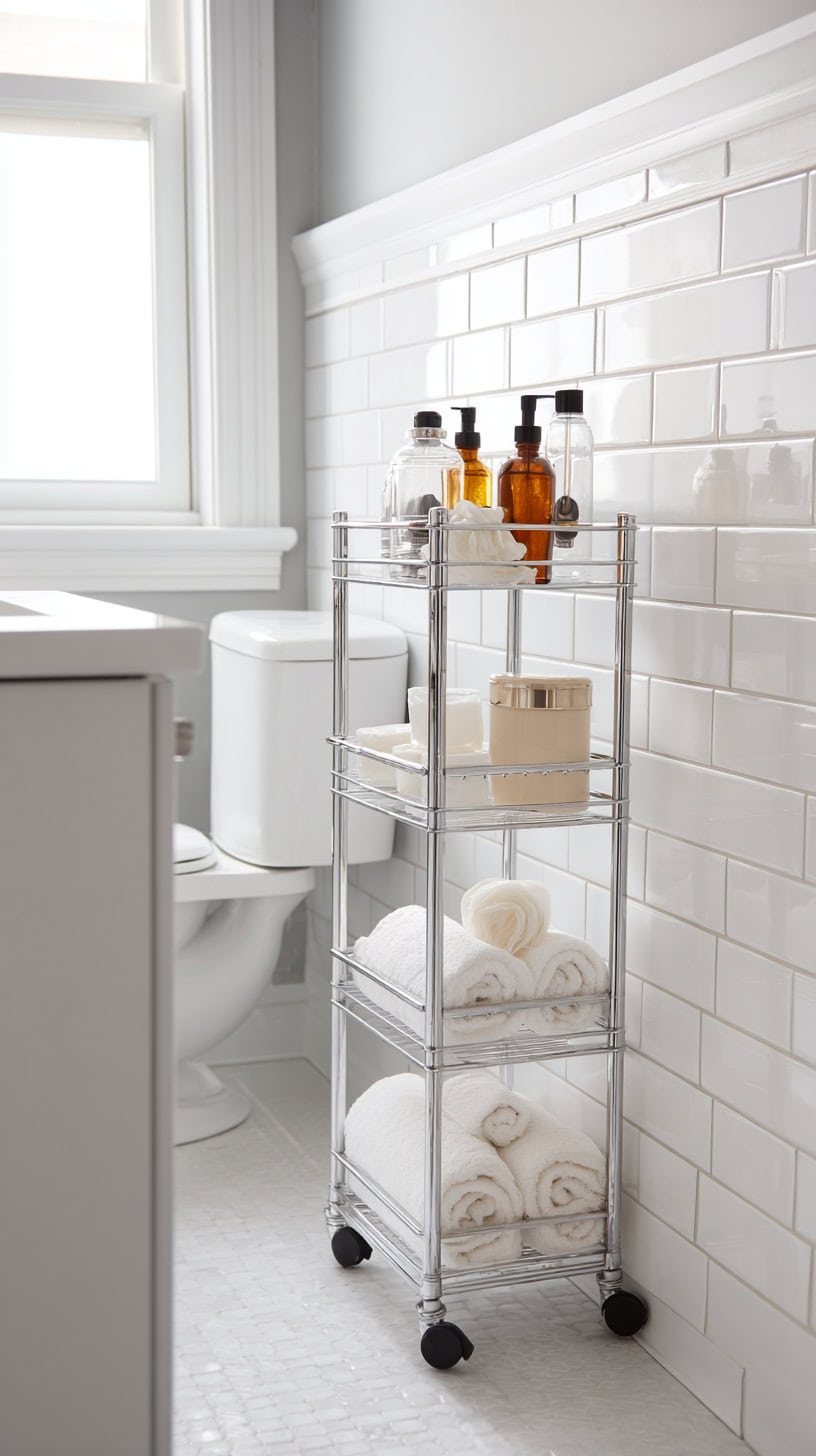 20 Bathroom Storage Solutions for Tiny Spaces 97 Slim Rolling Storage Cart