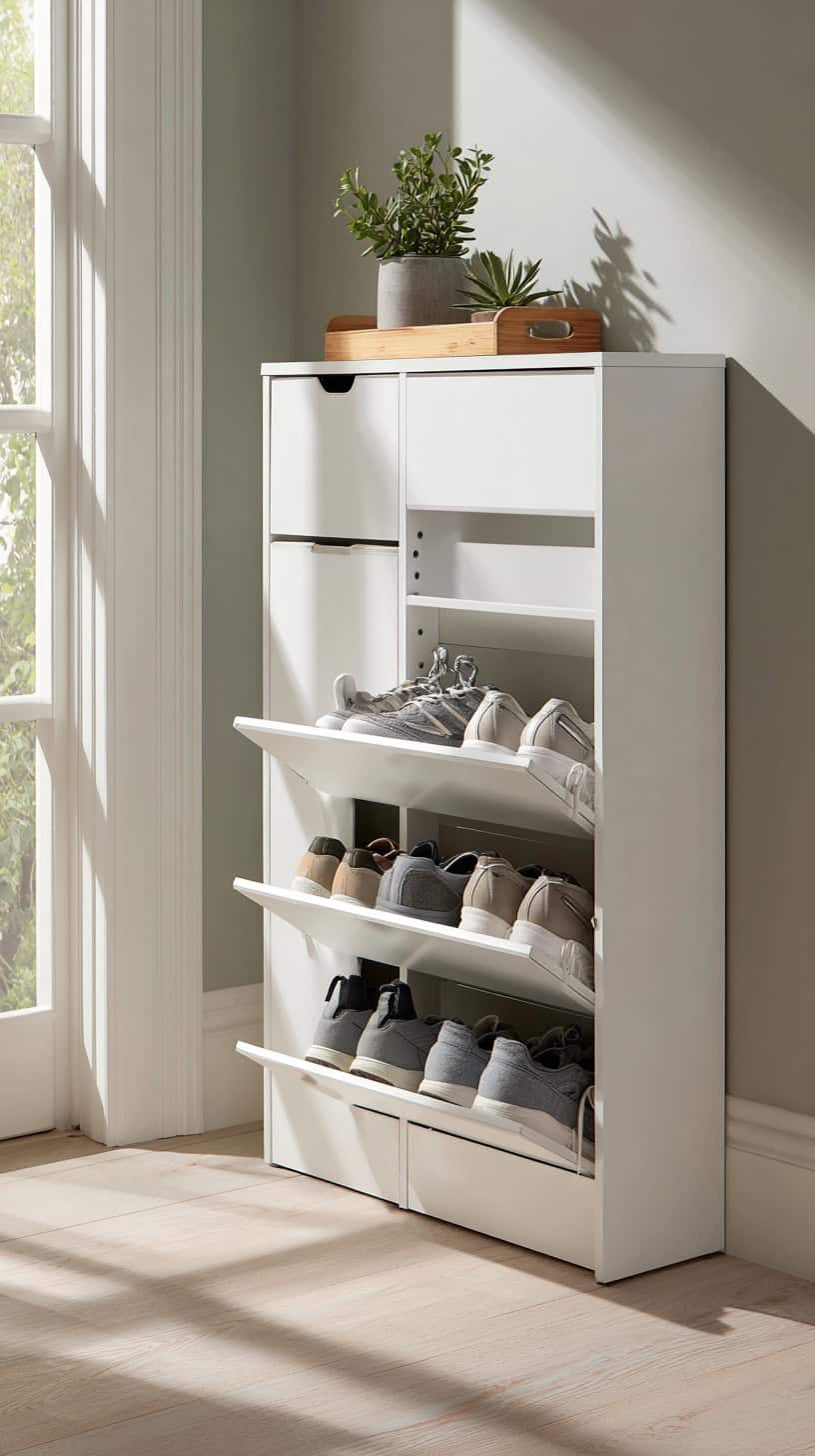 15 Small Entryway Ideas to Organize Shoes and Coats 62 Slim Shoe Storage Cabinet