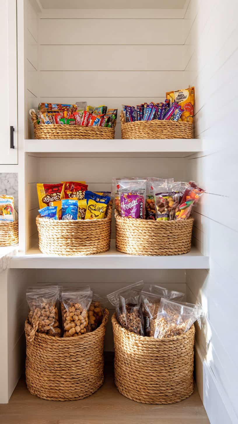 18 Pantry Organization Hacks Using Clear Bins and Baskets 76 Snack Woven Basket Trio