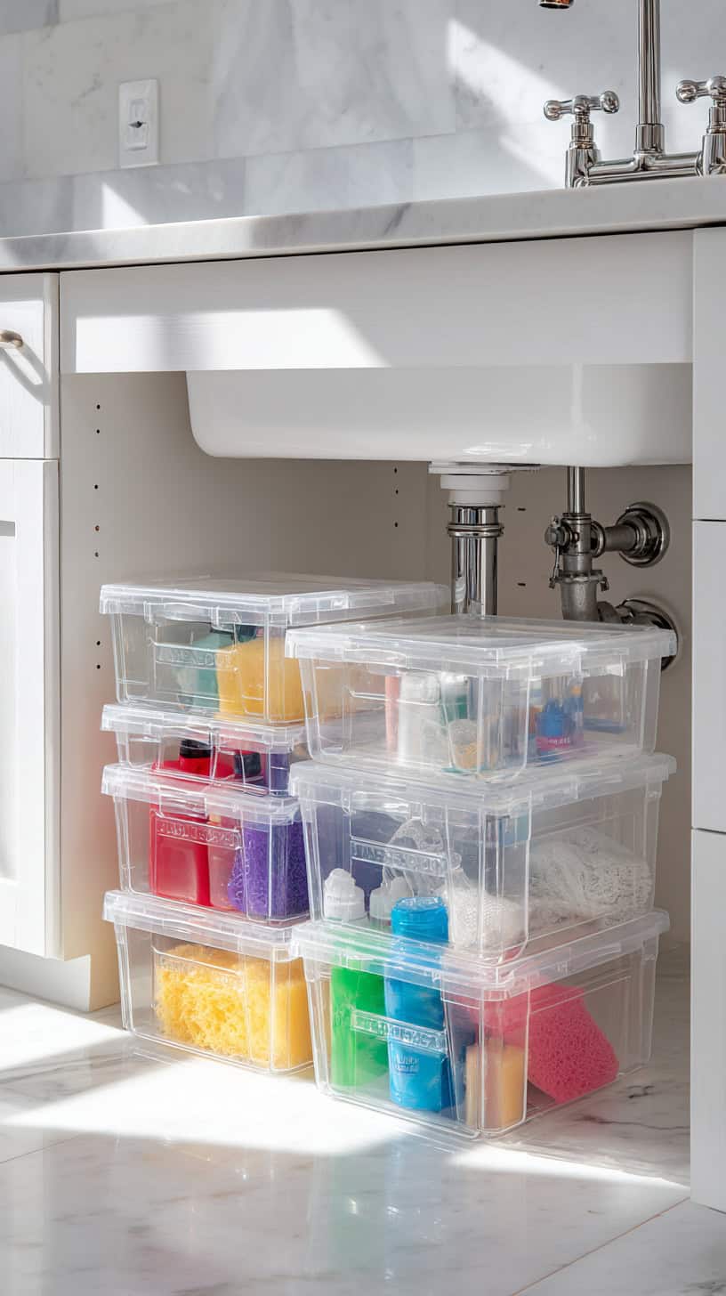 18 Under-Sink Storage Hacks for Busy Moms 74 Stackable Clear Bins