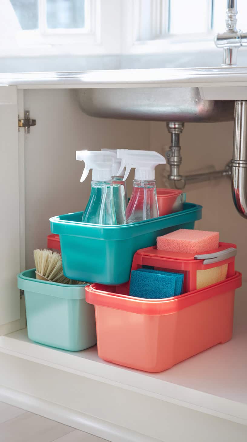 18 Under-Sink Storage Hacks for Busy Moms 98 Stacking Cleaning Caddy