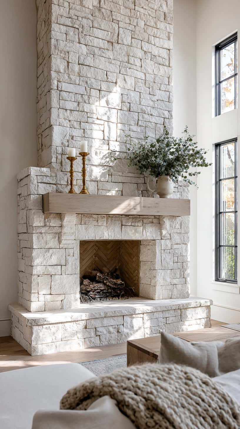 20 Modern Farmhouse Living Room Ideas to Copy Right Now 82 Stone Hearth Fireplace Focal