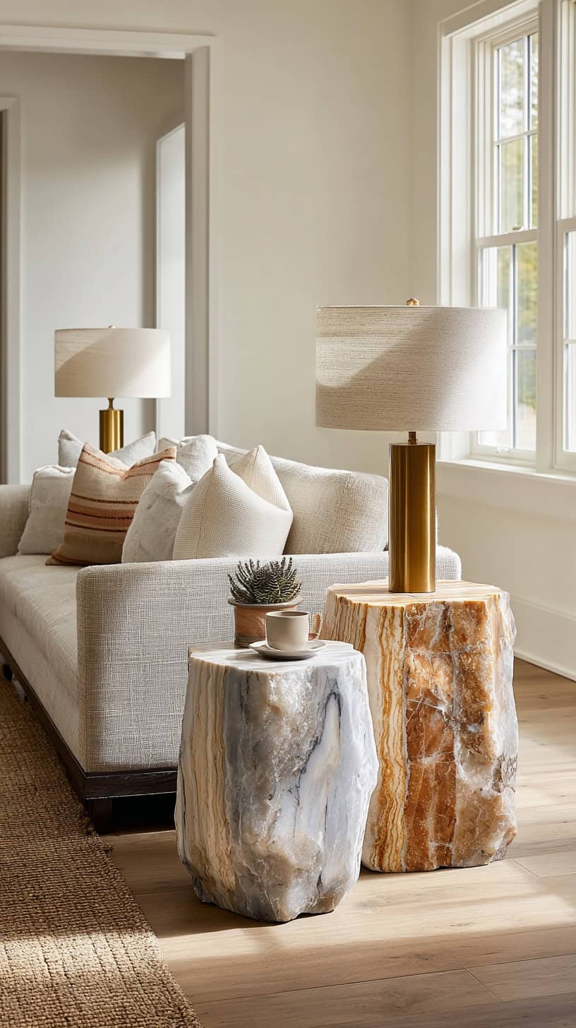 20 Modern Farmhouse Living Room Ideas to Copy Right Now 110 Stone Side Table Pair