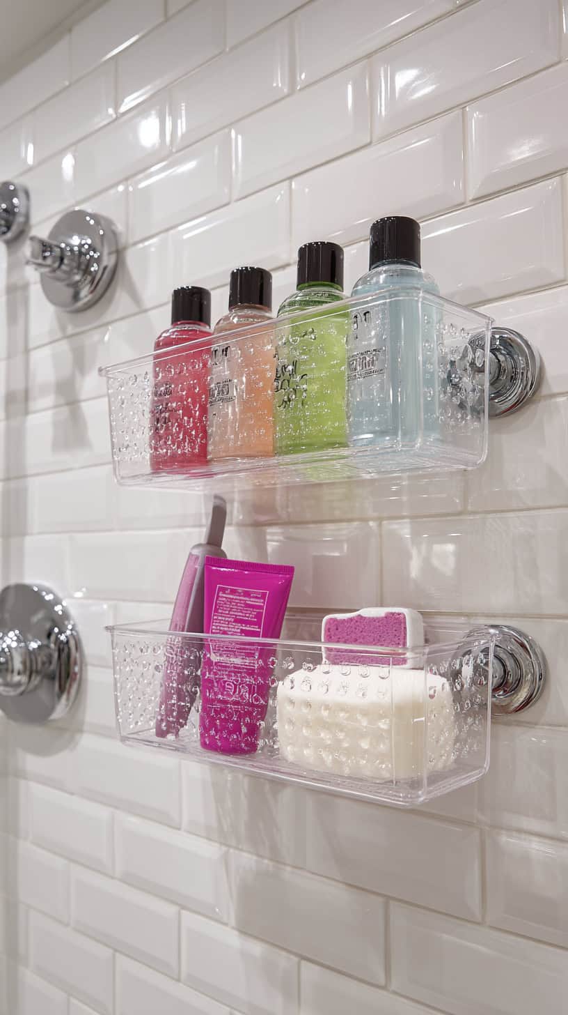 20 Bathroom Storage Solutions for Tiny Spaces 103 Suction Cup Corner Baskets