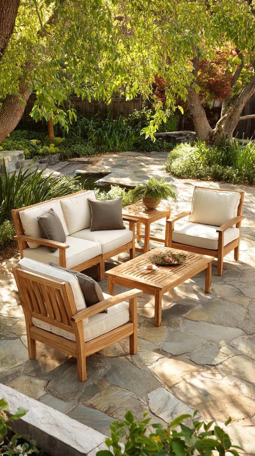 20 Patio Furniture Layouts to Start Planning for Spring 96 Teak Wood Conversation Area