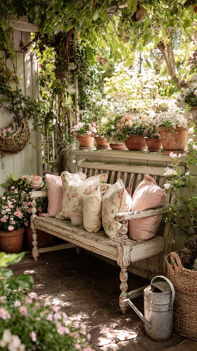 20 Patio Furniture Layouts to Start Planning for Spring 120 Textured Cottage Bench Area