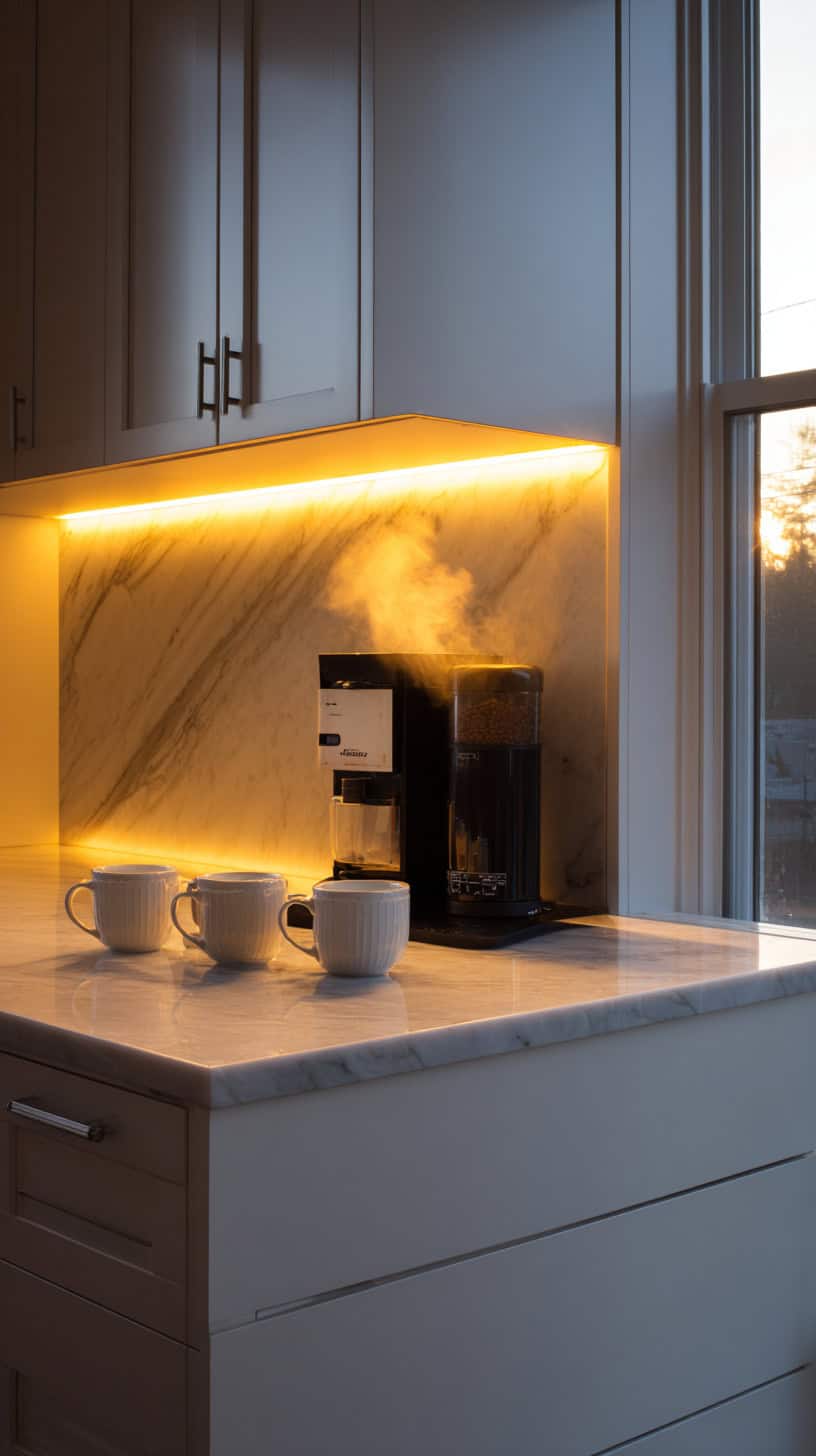 18 DIY Coffee Bar Ideas for Small Kitchens 106 Under-Cabinet Lighting Setup
