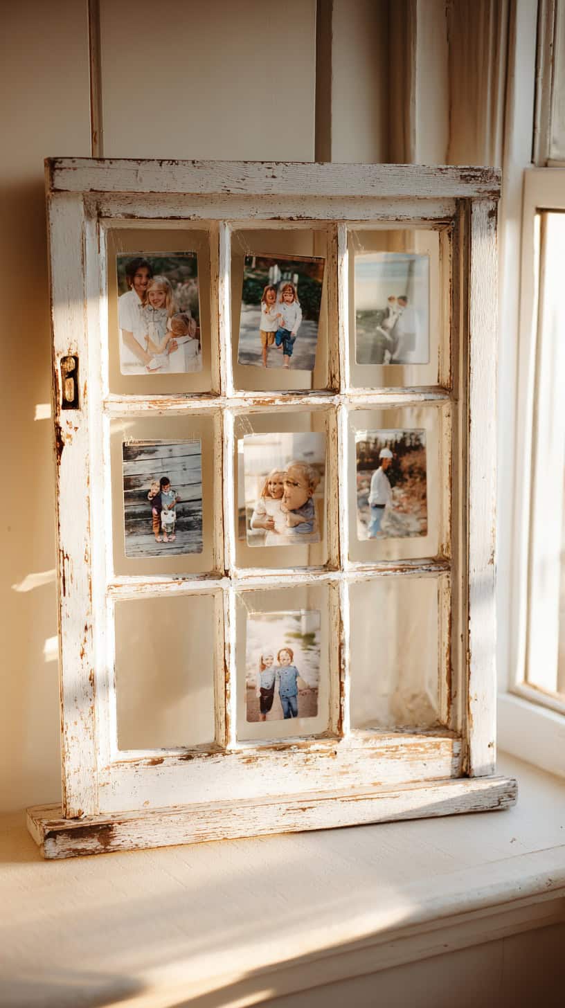 18 Creative Ways to Display Family Photos on Your Walls 98 Upcycled Window Display