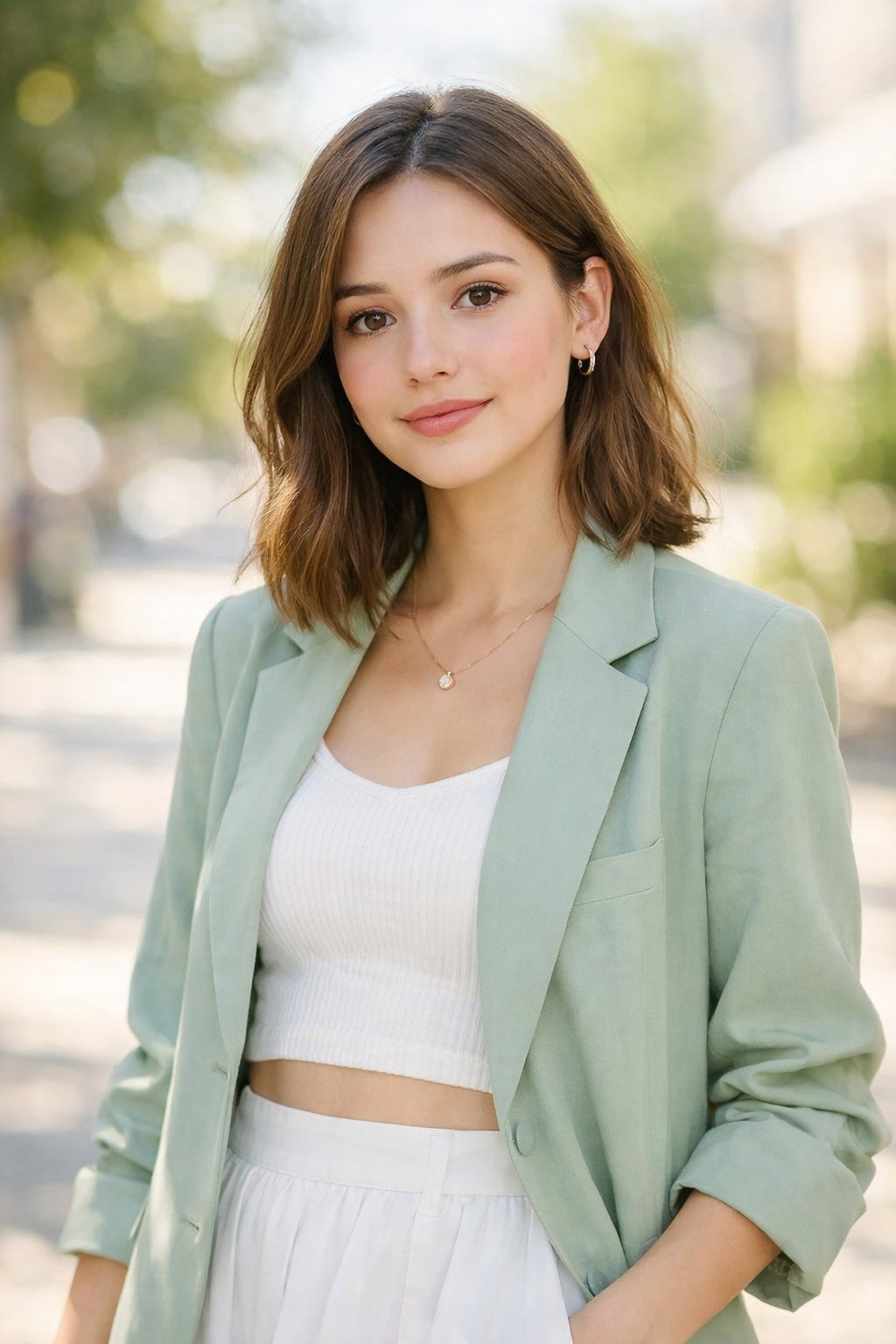 How To Not Dress Old: 17 Easy Style Tips That'll Take Years Off Your Look 43 A young woman outdoors wearing a modern outfit, looking confidently at the camera.