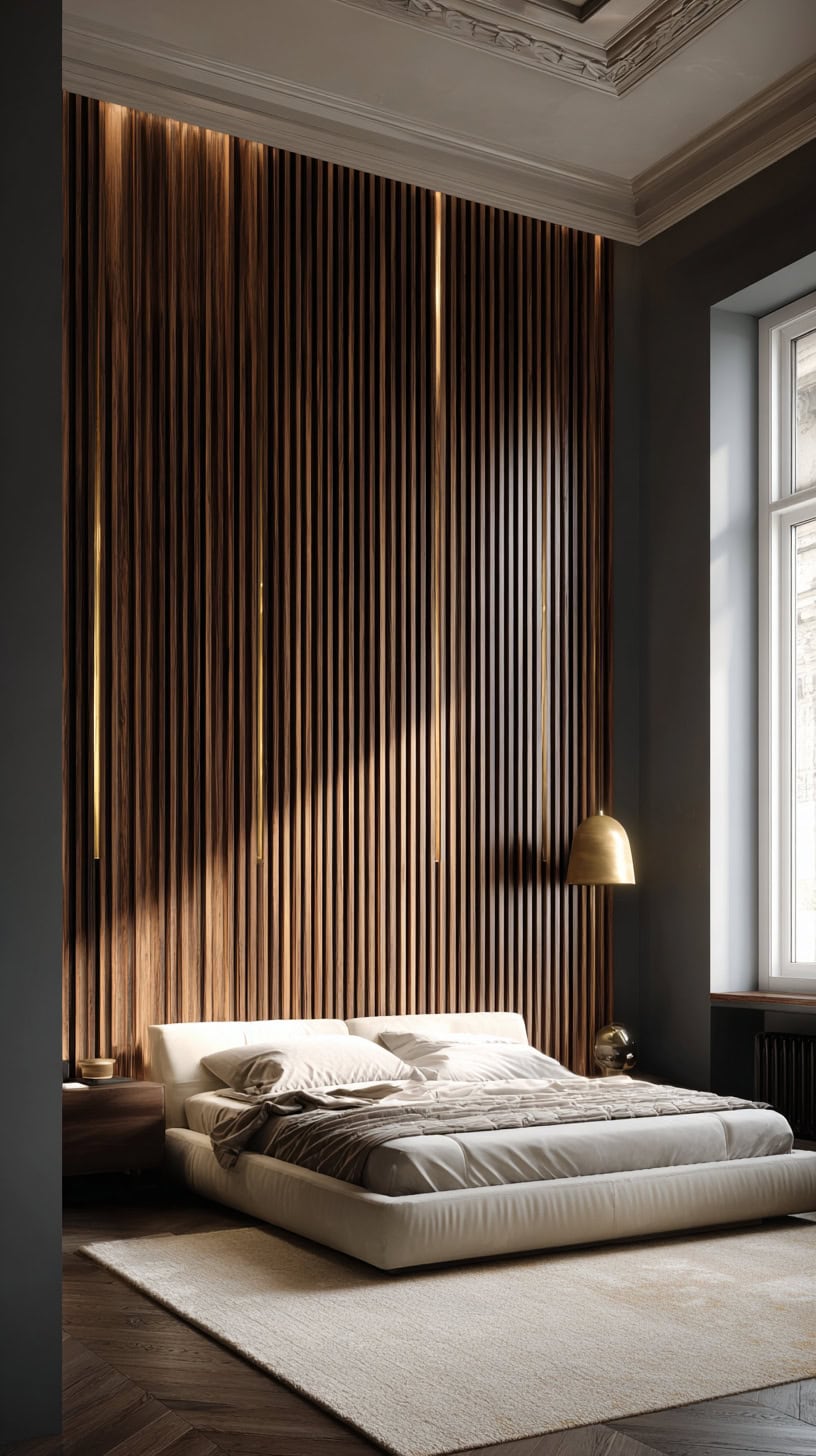 20 Cozy Bedroom Refresh Ideas for Winter Hibernation 108 Vertical Wood Slat Panels