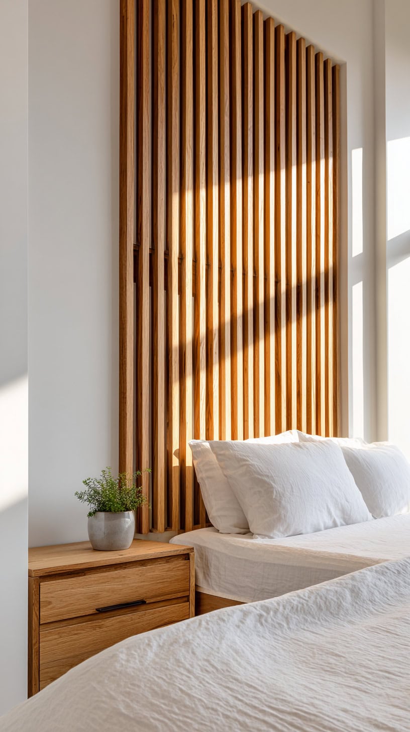 20 DIY Headboard Ideas to Upgrade Your Bedroom 86 Vertical Wooden Slat Headboard