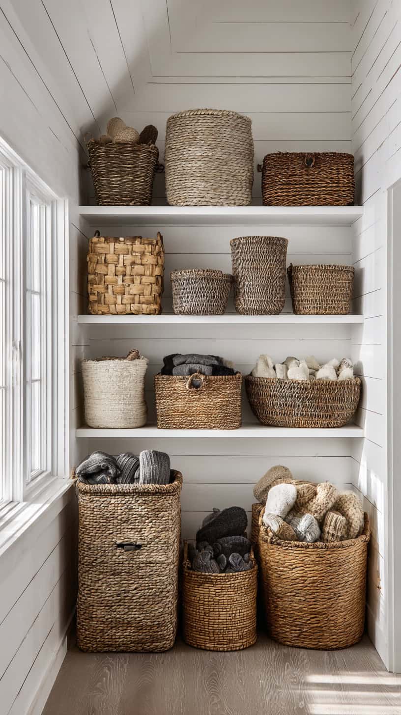 20 Mudroom Ideas to Organize Boots and Coats 120 Vintage Basket Display